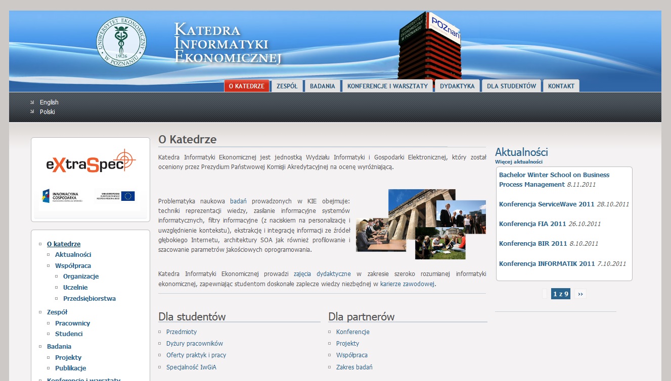 Website of the Department of Information Systems in 2011